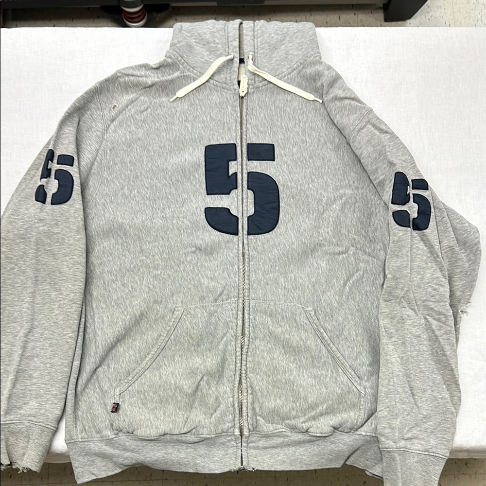 Gray Zip-Up Hoodie with Number 5